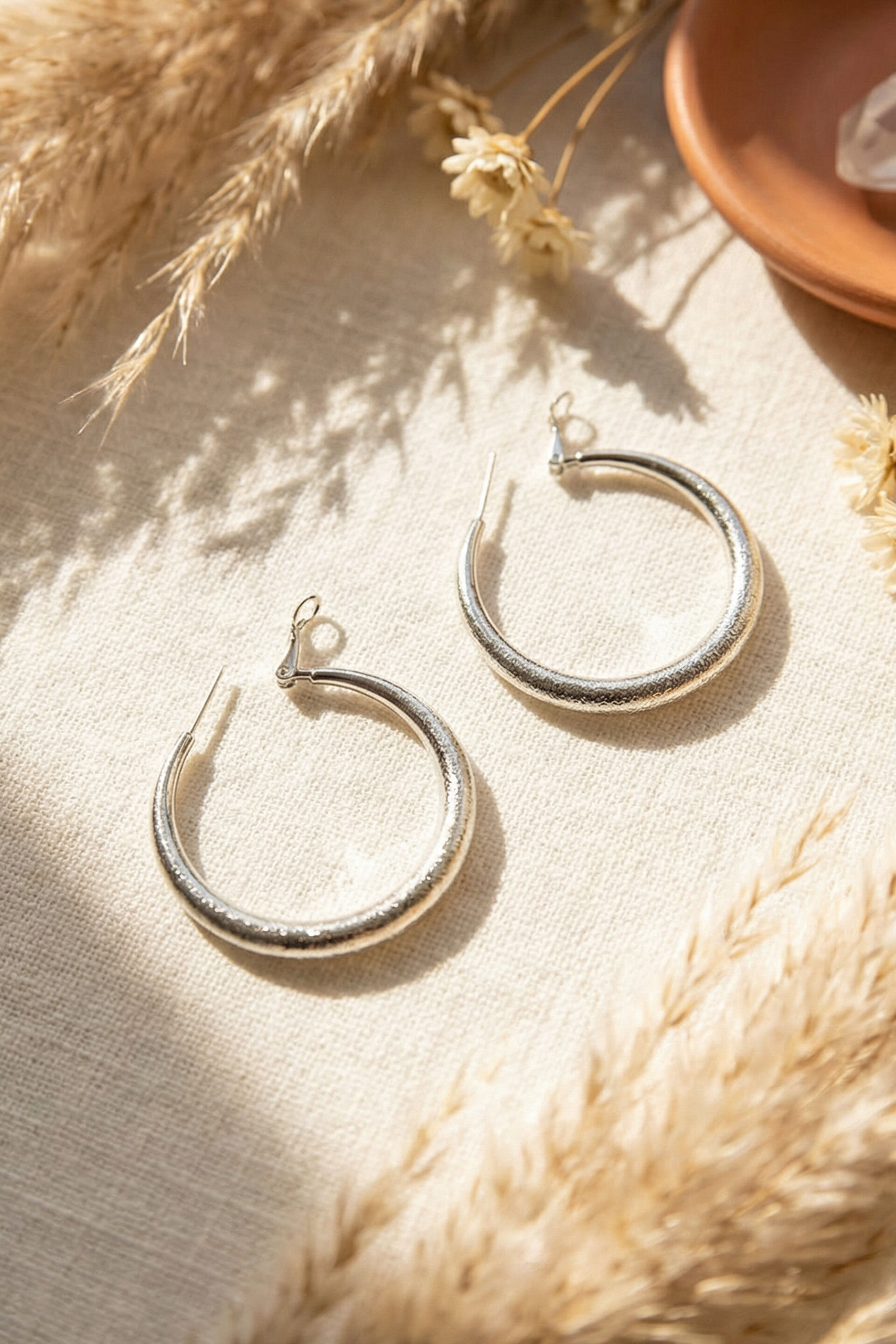 Shimmery Silver Hoop Earrings, , image 1